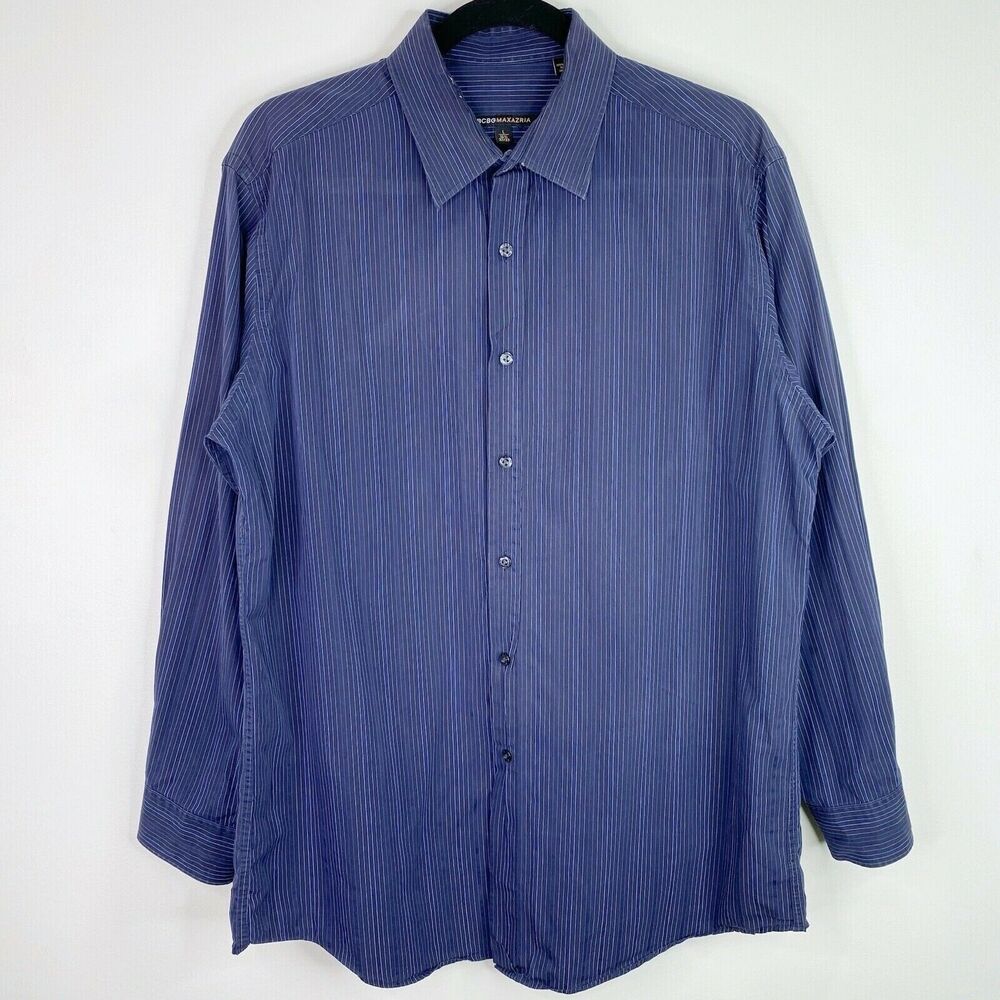 BCBG Maxazria Modern Fit Striped Button Front Up Shirt Top Size Large L Mens
